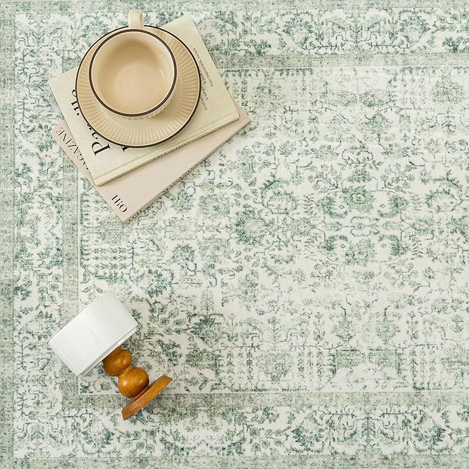 Runner Rug 2x5 Sage Green Hallway Washable Vintage Distressed Kitchen Carpet - Image 7