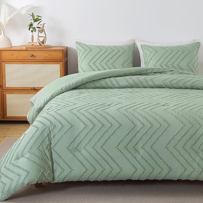 Andency Sage Green King Comforter Set, Boho Soft Fluffy Warm Lightweight - Image 3