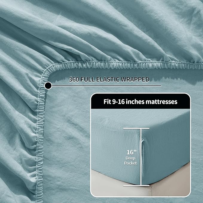 LBRO2M 100% Pure Linen Sheet Set Deep Pocket Up to 16" Bed Sheets Sets - Image 2