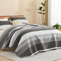 Litanika Oversized King Quilt Set Dark Grey, 120x120 Stripe Bedspread Coverlet by Litanika