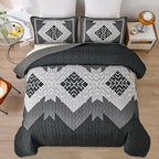 Dintszyayue Boho Queen Quilt Set 3 Pieces Black Grey Aztec Texture Bedspread - Image 2
