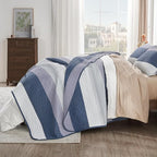 Andency Oversized King Quilt Bedding Set, 120x98Inch Mineral Blue Stripe - Image 3