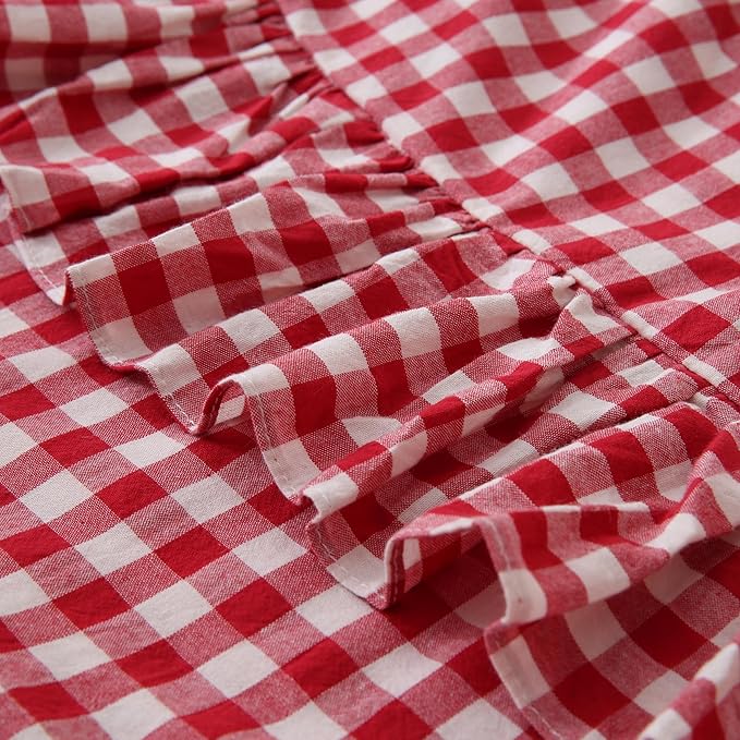 2 Pack Red/White Plaid Ruffled Throw Pillow Sham 20 x20 inches, Washed Cotton - Image 6