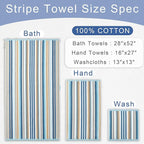 Striped Towels Set, 2 Bath 28"x52", 2 Hand 16"x27", 2 Face 13"x13", Luxury Bath - Image 4