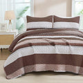 Andency Queen Quilt Bedding Set Brown, 3 Pieces Patchwork Coffee Striped Ultra by Andency