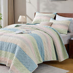 Andency King Size Quilt Set Blue Pink, 3 Pieces Summer Ultra Soft Lightweight by Andency