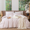 MooMee Striped Duvet Cover Set 100% Washed Cotton Linen Like Textured by MOOMEE