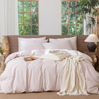 MooMee Striped Duvet Cover Set 100% Washed Cotton Linen Like Textured by MOOMEE