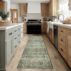 FMFUNCTEX 2x6 Runner Rug Green Vintage Neutral Washable Distressed Non Slip Low by Fmfunctex