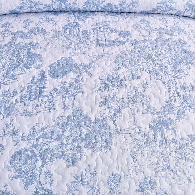 WONGS BEDDING Blue Quilt Set Twin Size, 2 Pieces Botanical Bedspreads Set - Image 6