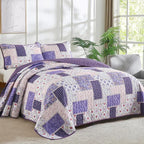 Xruibed Patchwork Quilt Set King Size 3 Pieces Plaid Floral Bedspread Coverlet - Image 2