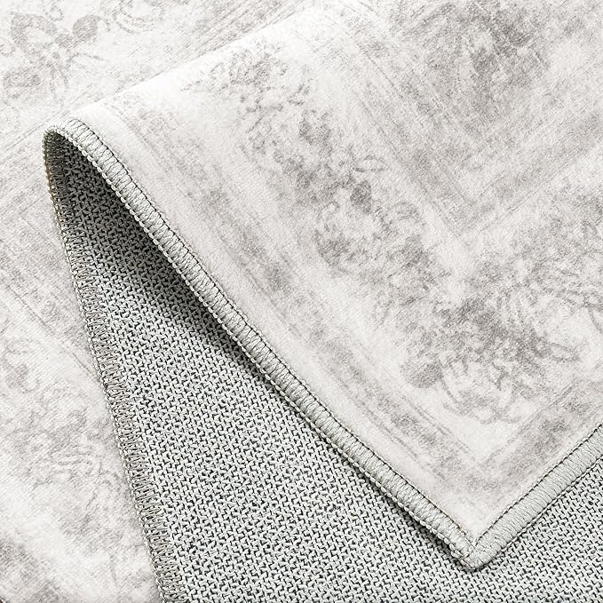 Washable Rug 6x9 Area Rug for Living Room Light Gray Vintage Boho Medallion - Image 8