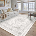 Washable Rug 6x9 Area Rug for Living Room Light Gray Vintage Boho Medallion - Image 5