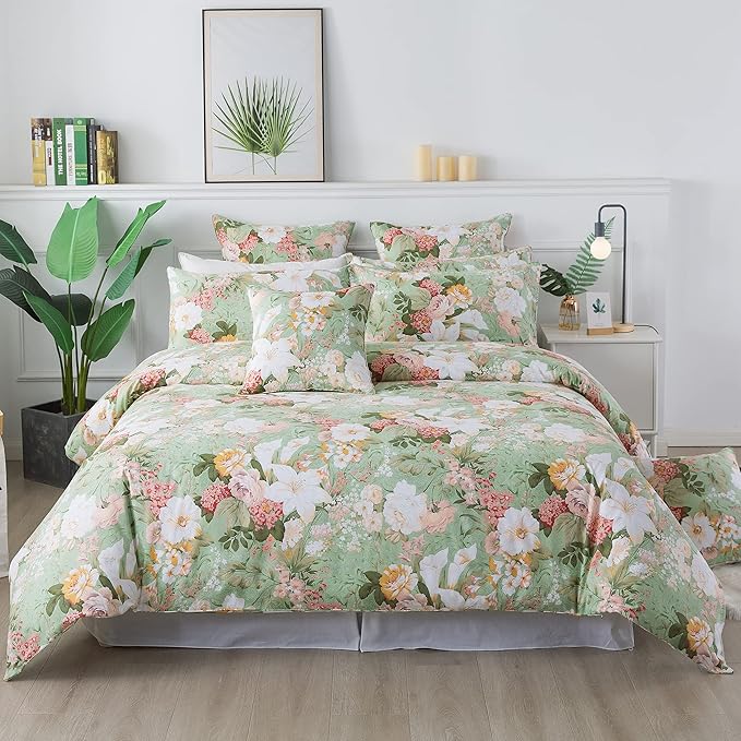 FADFAY Girls Floral Duvet Cover Set Twin 100% Cotton Bedding 600 TC Mint Green - Image 9