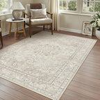 Beige 3x5 Area Rug Washable Vintage Carpet by PureCozy