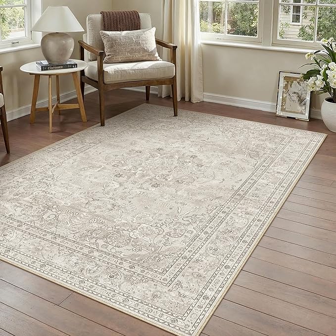 Beige 3x5 Area Rug Washable Vintage Carpet by PureCozy