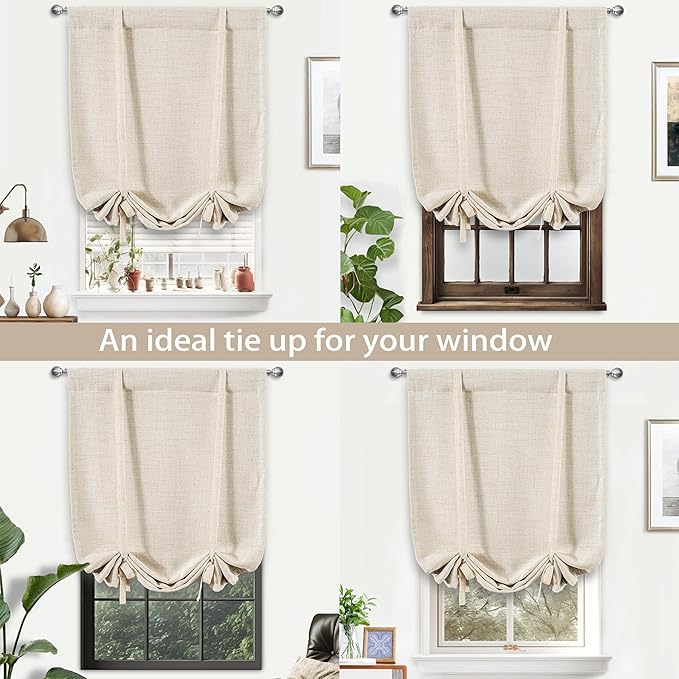 DriftAway Double Layer Linen Blackout Tie Up Curtains Thermal Insulated Fully - Image 8