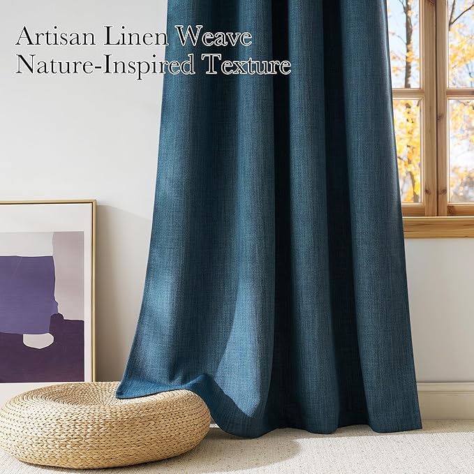 NICETOWN Faux Linen Stone Blue Blackout Curtains 84 inches Long - Image 3