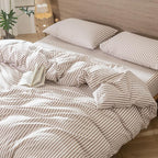 MooMee Striped Duvet Cover Set 100% Washed Cotton Linen Like Textured - Image 9