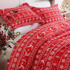 JSD Red Christmas Duvet Cover Set Queen Size, 3 Piece Snowflakes Reindeer - Image 6