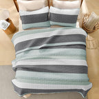 Litanika Oversized Queen Quilt Set Sage Green, 98x98 Stripe Bedspread Coverlet - Image 3