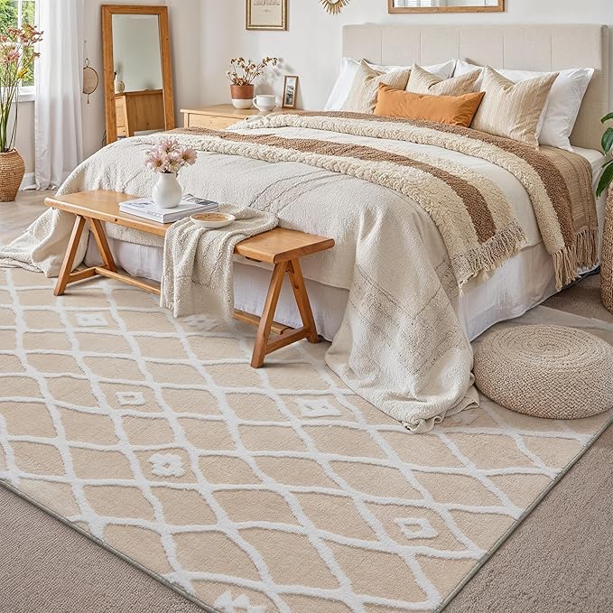 Ivory 8x10 Area Rug Moroccan Shag Living Room Washable Carpet Soft Non Shedding - Image 3