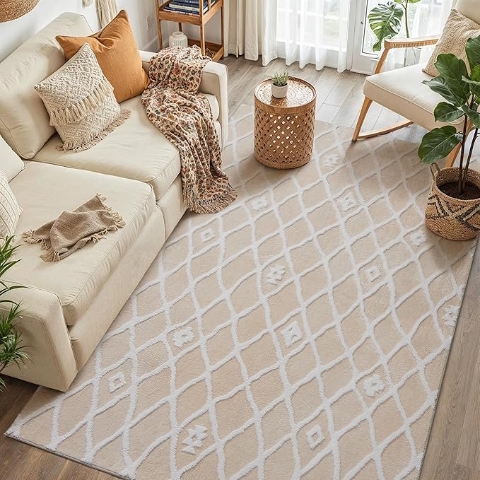 Ivory 5x7 Area Rug Moroccan Shag Living Room Washable Carpet Soft Non Shedding - Image 3