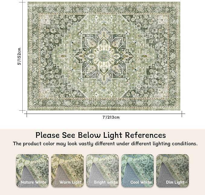 5×7 Machine Washable Rug for Living Room, Boho Vintage 5×7 Area Rug，Distressed - Image 2