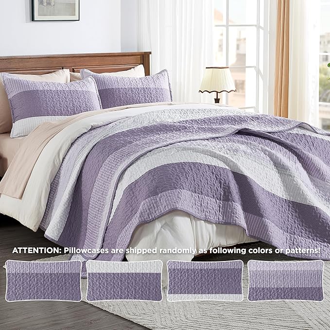 Andency Queen Quilt Bedding Set Grayish Purple, 3 Pieces Patchwork Summer - Image 2