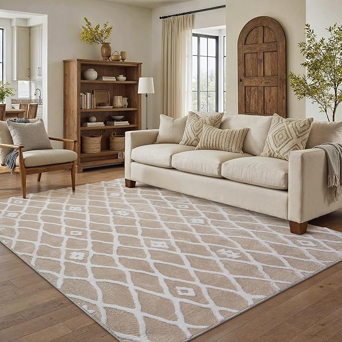 Beige 5x7 Area Rug Moroccan Shag Living Room Washable Carpet Soft Non Shedding by PureCozy