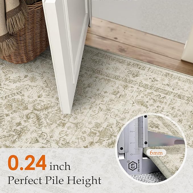 Taupe 2x8 Runner Rug Vintage Area Carpet Hallway Indoor Kitchen Washable Low - Image 2