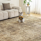 FMFUNCTEX 3x4 Washable Area Rug Brown Vintage Neutral Non Slip Low Pile - Image 3