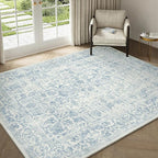 Blue Area Rug 5x7 Machine Washable Vintage Living Room Distressed Non Slip - Image 5