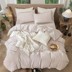 MooMee Striped Duvet Cover Set 100% Washed Cotton Linen Like Textured - Image 5