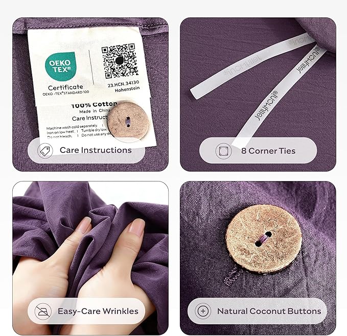 JELLYMONI 100% Washed Cotton Duvet Cover Twin – Soft, Breathable Linen-Look - Image 4