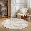 FMFUNCTEX 4ft Round Washable Area Rug Beige Vintage Neutral Distressed Small by Fmfunctex