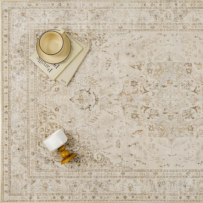 Brown 8x10 Area Rug Washable Vintage Carpet - Image 8