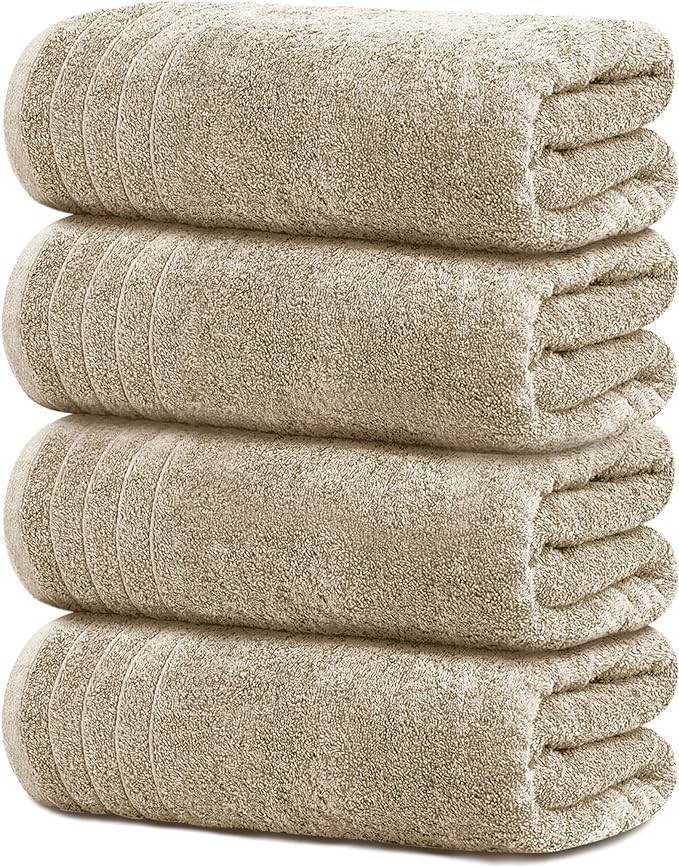 Tens Towels Pack of 4 Extra Large Bath Towels 30 x 60 Inches, 100% Cotton by TensTowels