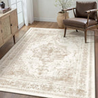Area Rug 4x6 Cream Washable Office Entryway Vintage Medallion Beige Carpet Non by PureCozy
