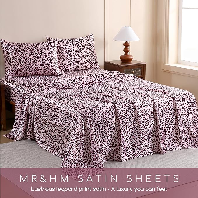 MR&HM Satin Bed Sheets with Elastic Corner Straps, King Size Sheets Set - Image 7
