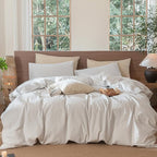 MooMee Striped Duvet Cover Set 100% Washed Cotton Linen Like Textured by MOOMEE