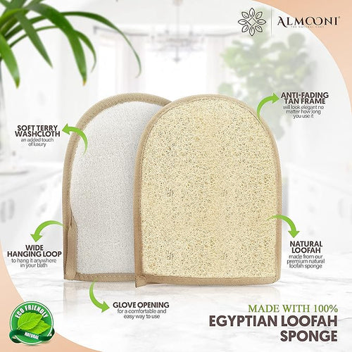 Almooni Egyptian Loofah Gloves for Women & Men, Real Natural Egyptian Loofah - Image 2