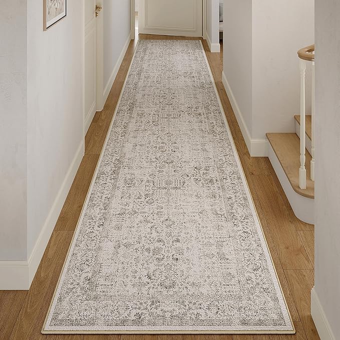 Gray Runner Rug 3x14 Hallway Machine Washable Kitchen Vintage Distressed Non - Image 5