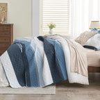 Andency Navy Blue Striped Quilt Set Cal King, 3 Pieces Patchwork Bedspread - Image 4