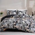 LONAVA King Flower 3 Pcs Duvet Cover Set, Breathable Soft Microfiber Black by LONAVA