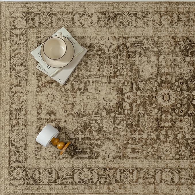 Brown 6x9 Area Rug Non Slip Vintage Living Room Distressed Machine Washable - Image 7