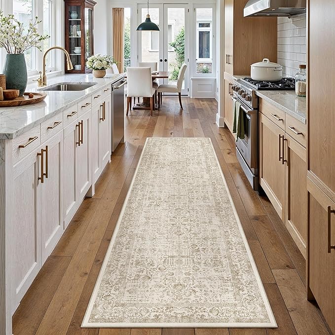 Light Brown Runner Rug 2x7 Hallway Machine Washable Kitchen Vintage Distressed by PureCozy