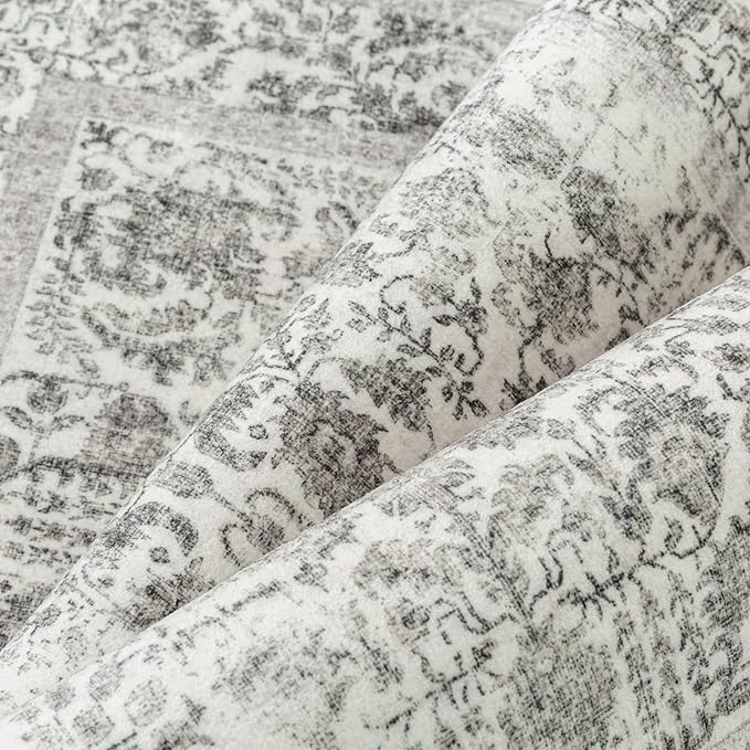 Black Area Rug 5x7 Machine Washable Vintage Living Room Distressed Non Slip - Image 9