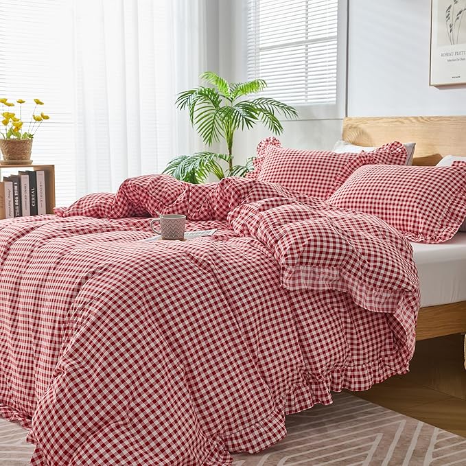 Gingham Duvet Cover Full Size, 3 Pieces Soft Breathable Microfiber Plaid - Image 7