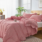 Gingham Duvet Cover Queen Size, 3 Pieces Soft Breathable Microfiber Plaid - Image 7